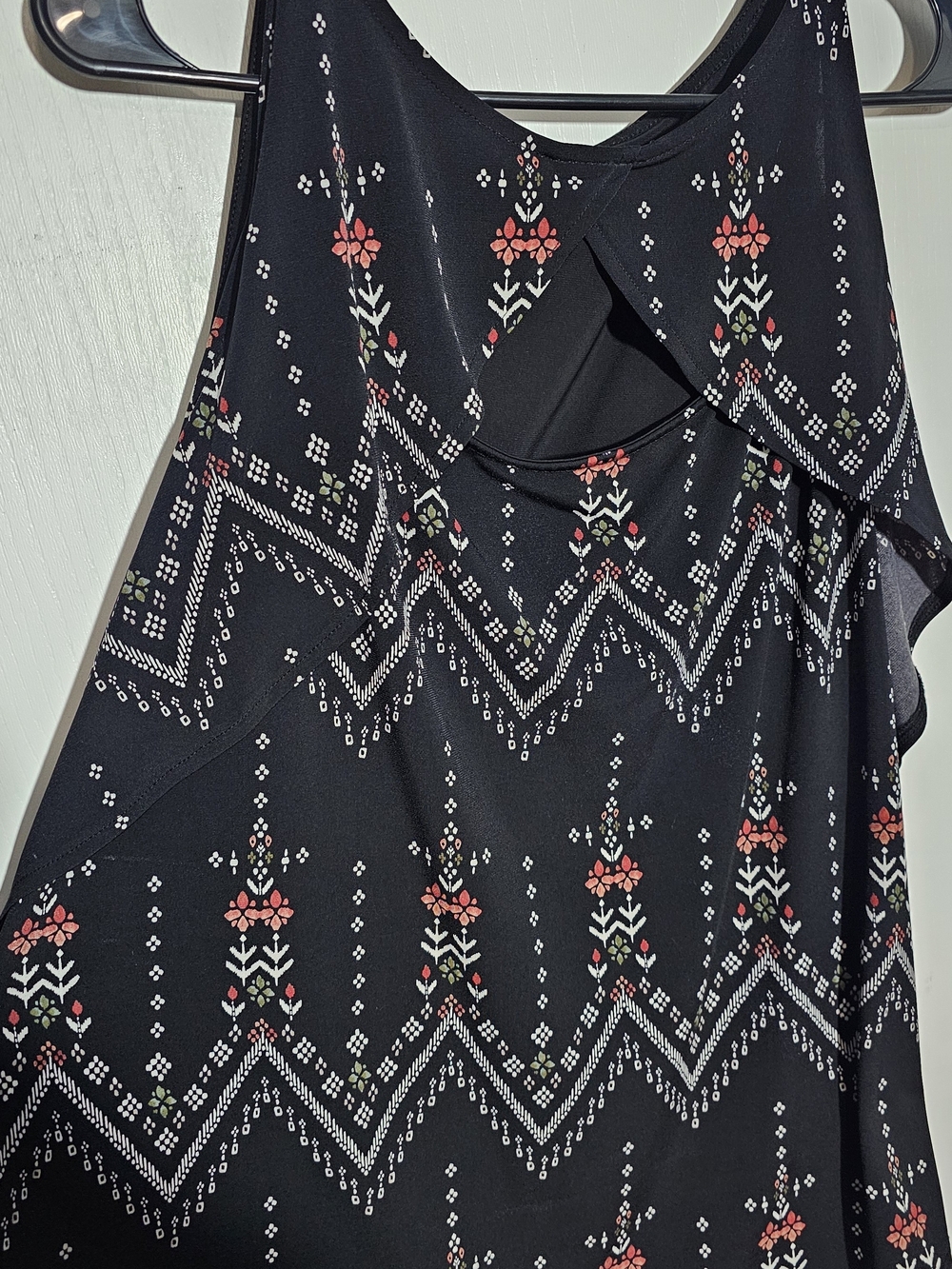 Maurices Black Floral Print Ruffle Neck Tank